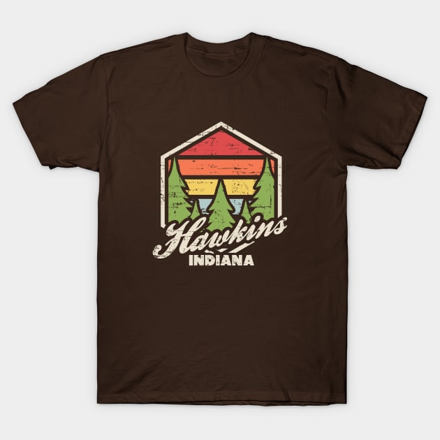 Retro Badge Hawkins Indiana Dark T-Shirt by rojakdesigns